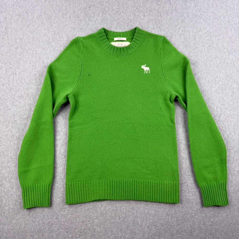 Vintage Abercrombie & Fitch Sweater Mens Medium Green Muscle Fit 100% Wool Y2K